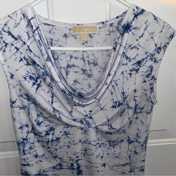Michael Kors Blue White Tie Dye Cowl Neck Sleeveless Top XS - Picture 3 of 4